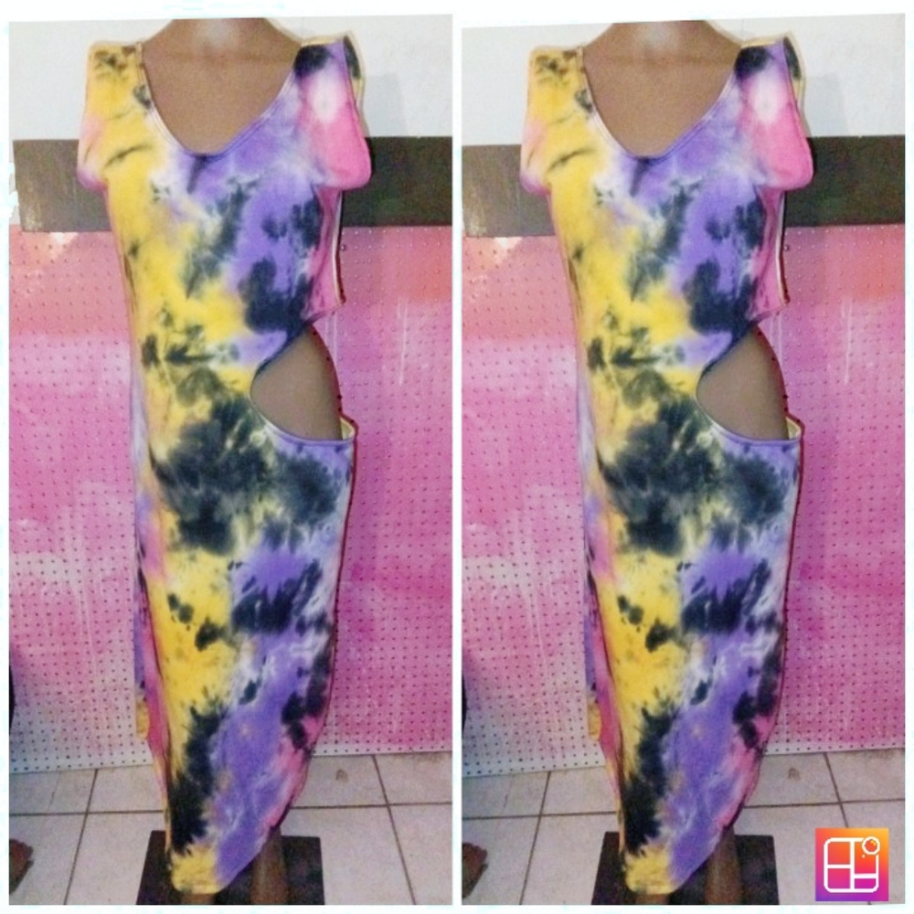 Multicolor Tie-Dye Cutout Women's Dress